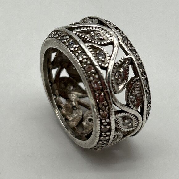 Sterling Silver 925 ADI Wide CZ Eternity Band Ring Missing One Stone - Picture 6 of 14